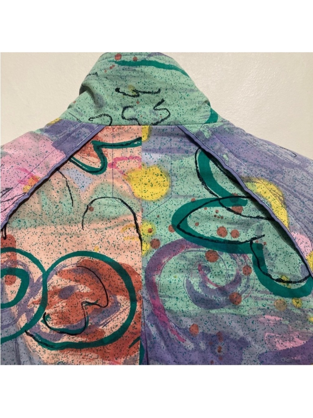Vintage 90s Jacket Zip Up Size Medium Oversized Abstract Scribble Pastel Print - Picture 11 of 15